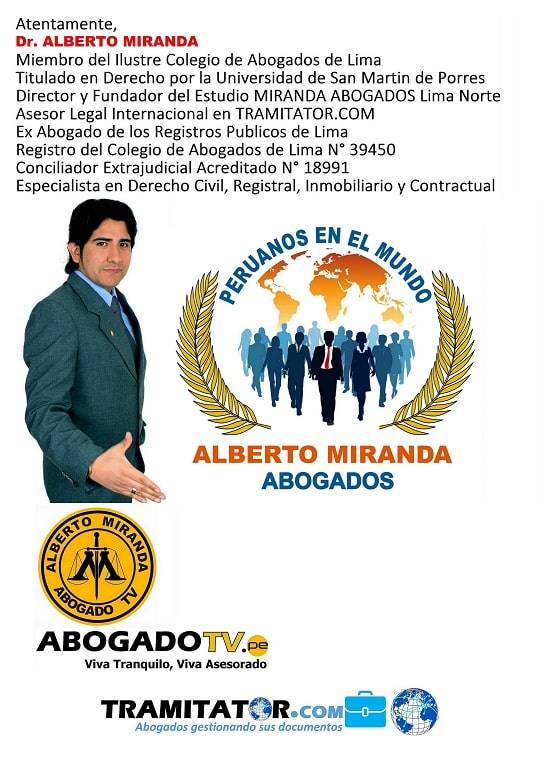 Alberto Miranda abogado peruano con credenciales oficiales