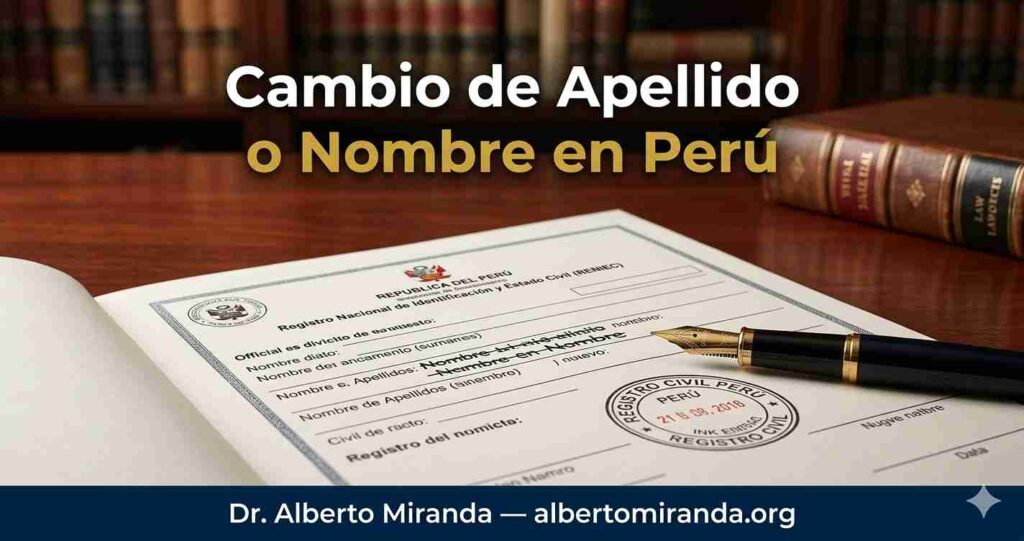 Documento oficial de cambio de nombre ante el juzgado civil en Perú — Dr. Alberto Miranda, abogado especializado en cambio de apellido y nombre para peruanos en el extranjero