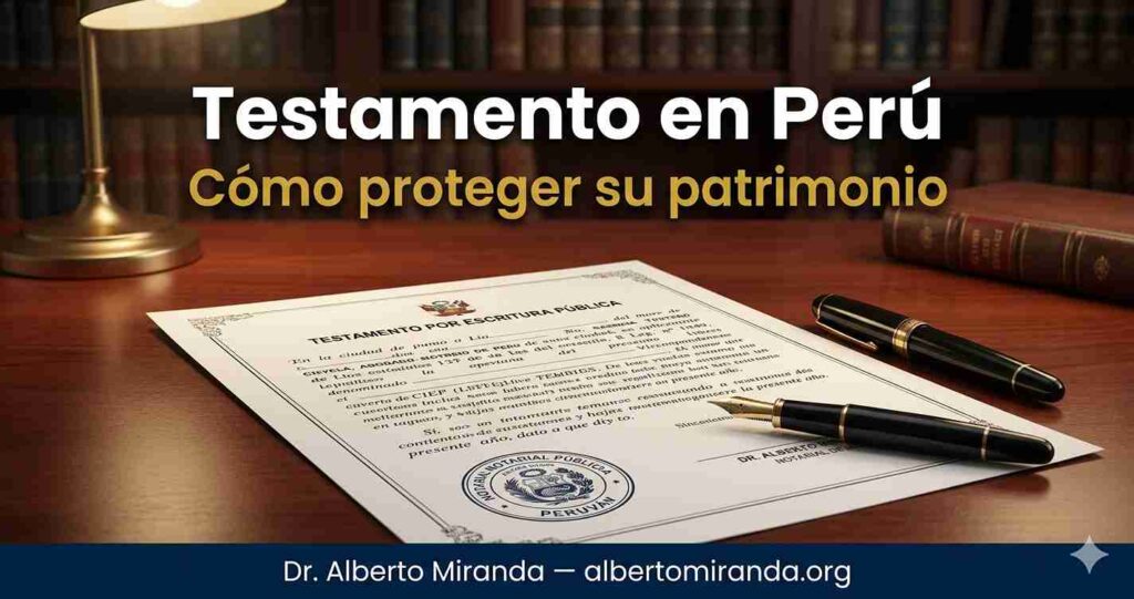 Documento de testamento por escritura pública firmado ante notario en Perú — Dr. Alberto Miranda, abogado especializado en testamentos y herencias internacionales