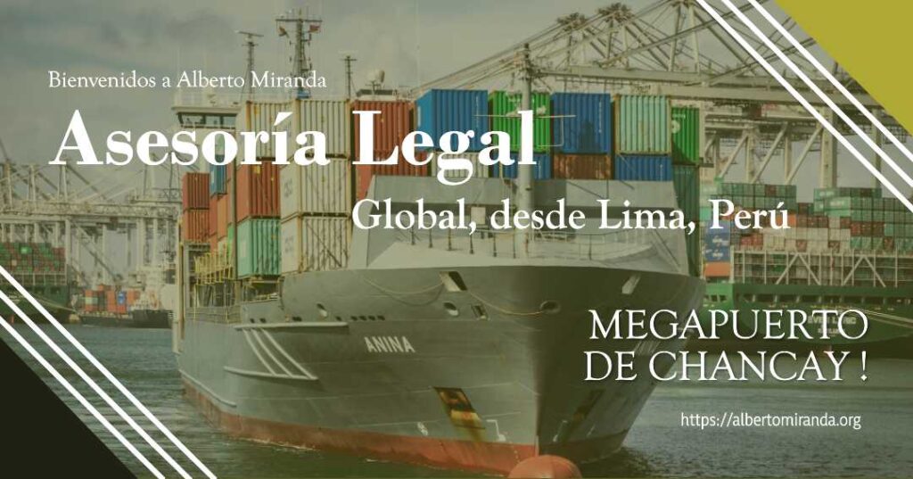 "Imagen de un buque carguero en altamar representando la asesoría legal global brindada por Alberto Miranda desde Lima para inversionistas en el Megapuerto de Chancay, Perú