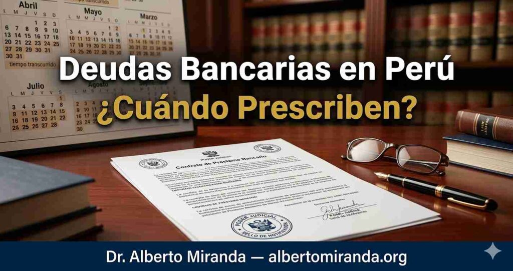 Documento de deuda bancaria sobre escritorio con sello judicial en Perú — Dr. Alberto Miranda, abogado especializado en derecho civil y prescripción de deudas bancarias