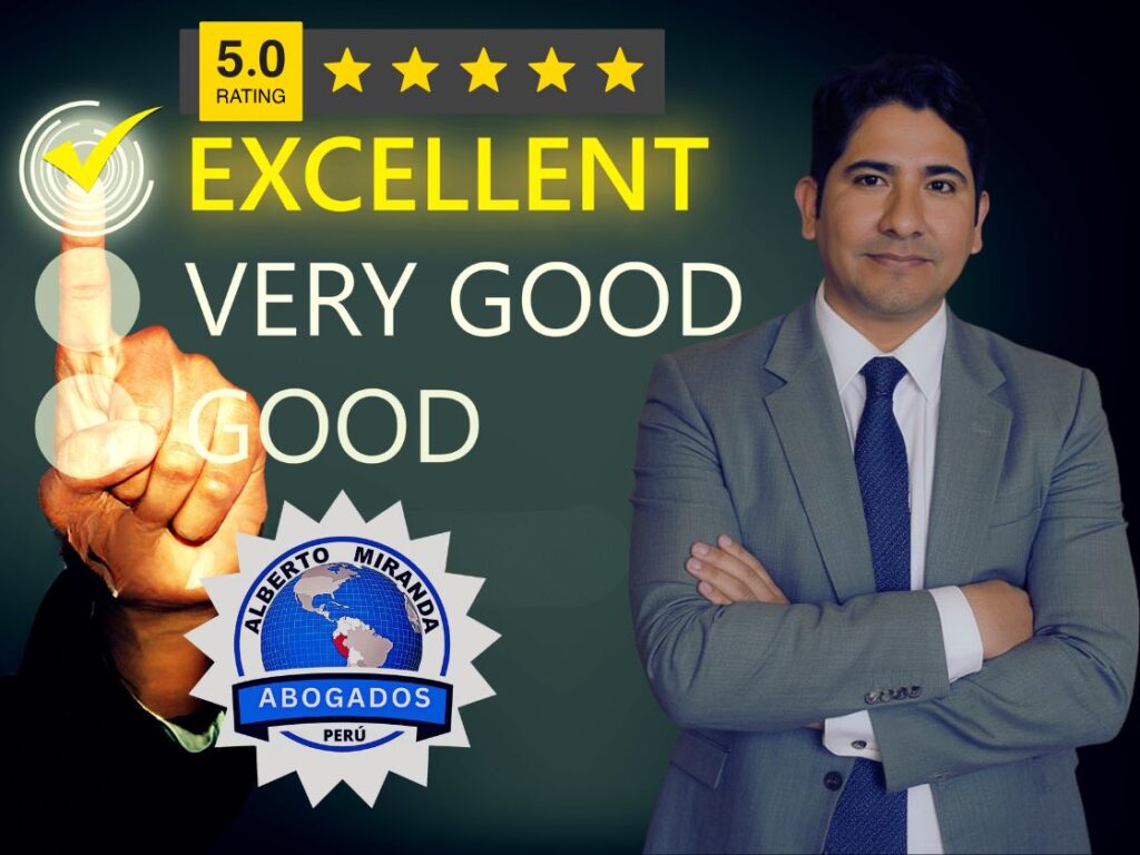 Testimonios de clientes satisfechos sobre Alberto Miranda Abogados, calificación 5 estrellas en servicios legales en Perú.