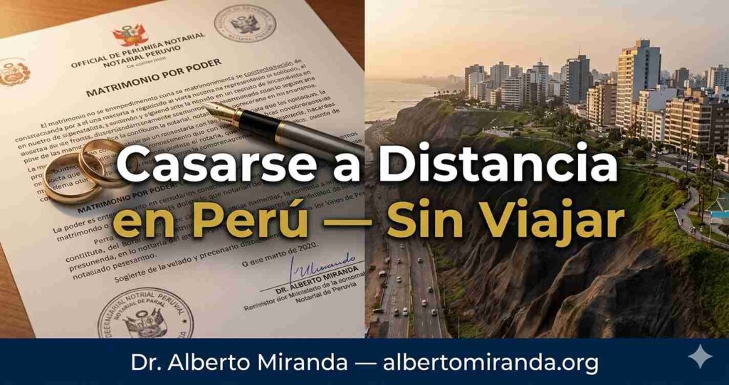 Pareja firmando poder consular para matrimonio a distancia en Perú — Dr. Alberto Miranda, abogado especializado en matrimonios por poder para personas en el extranjero