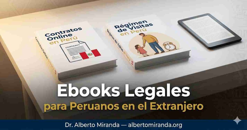 Portadas de ebooks legales del Dr. Alberto Miranda para peruanos en el extranjero — Contratos Online en Perú y Régimen de Visitas, disponibles en Amazon