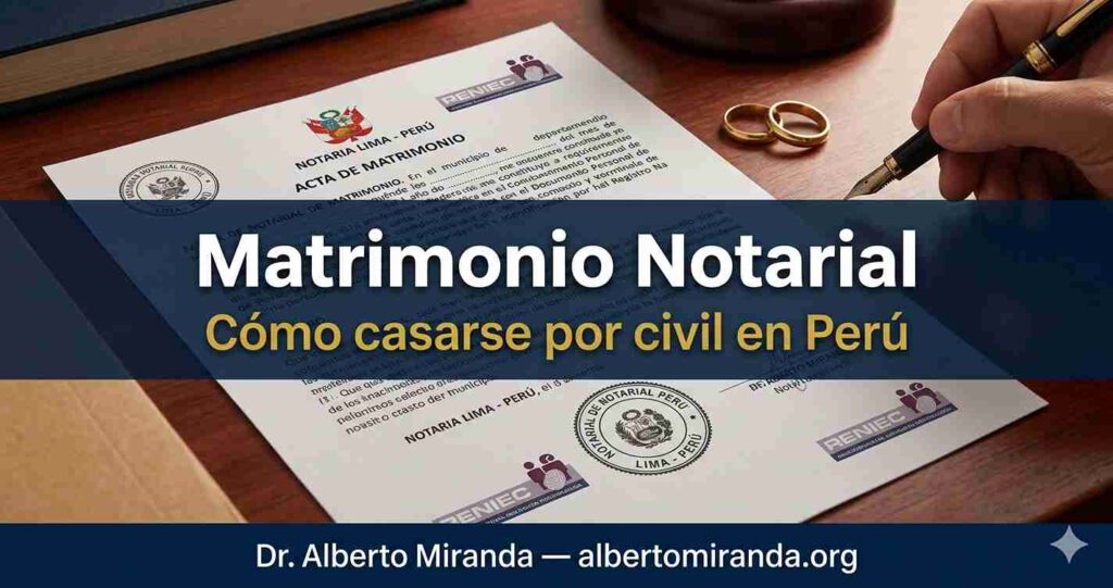 Escritura notarial de matrimonio civil en Perú firmada ante notario público — Dr. Alberto Miranda, abogado especializado en matrimonios notariales para peruanos en el extranjero