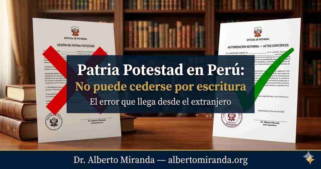 Documento legal peruano con sello notarial y señal de error — Dr. Alberto Miranda, abogado especializado en derecho civil internacional y casos con menores en Perú