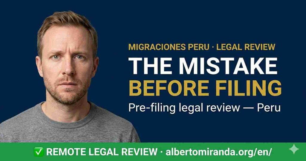Foreign national reviewing Peru residency documents before filing with Migraciones Peru