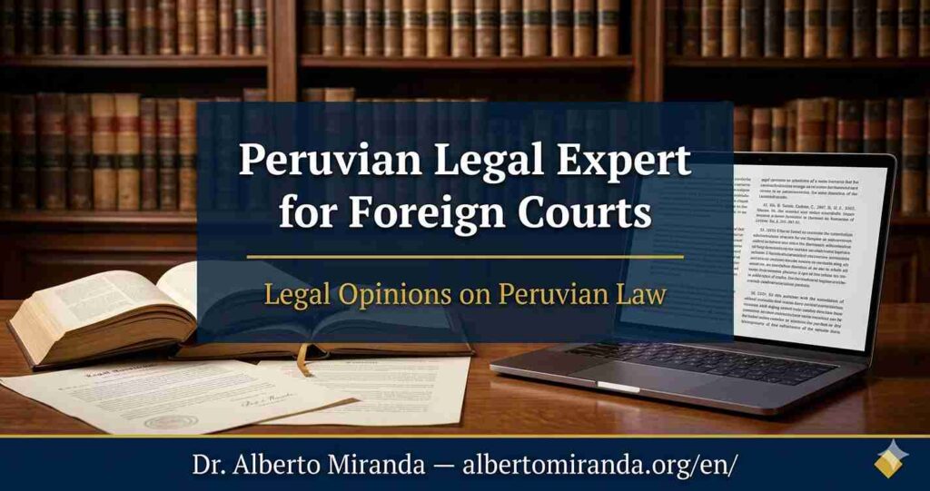 Peruvian legal expert Dr. Alberto Miranda preparing court-ready legal opinions on Peruvian law for foreign courts and international law firms — Lima, Peru