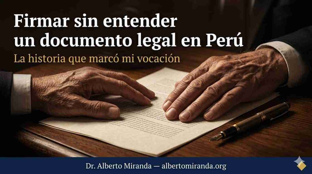 firmar sin entender un documento legal en Perú — escritura pública, poder notarial — Dr. Alberto Miranda, abogado Lima Perú