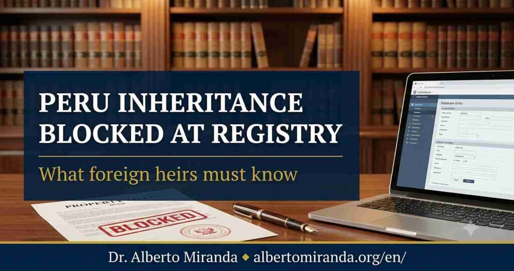 Peru inheritance blocked at the Public Registry before registration of inherited property in Peru