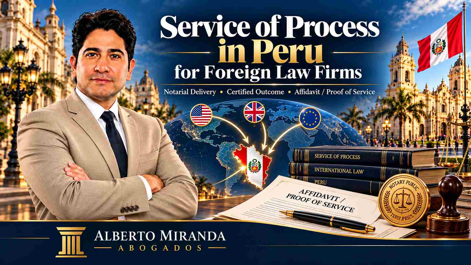 Dr. Alberto Miranda, Peruvian lawyer assisting foreign law firms with service of process in Peru